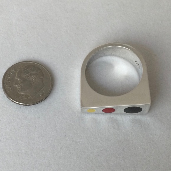 NWT Modernist 1980s Statement Ring - Sterling w Enamel Inlay - Unisex Size 10.5 - Picture 6 of 6